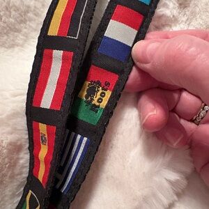 International Roots Flags Fabric Lanyard - Black with Multicolor Flags